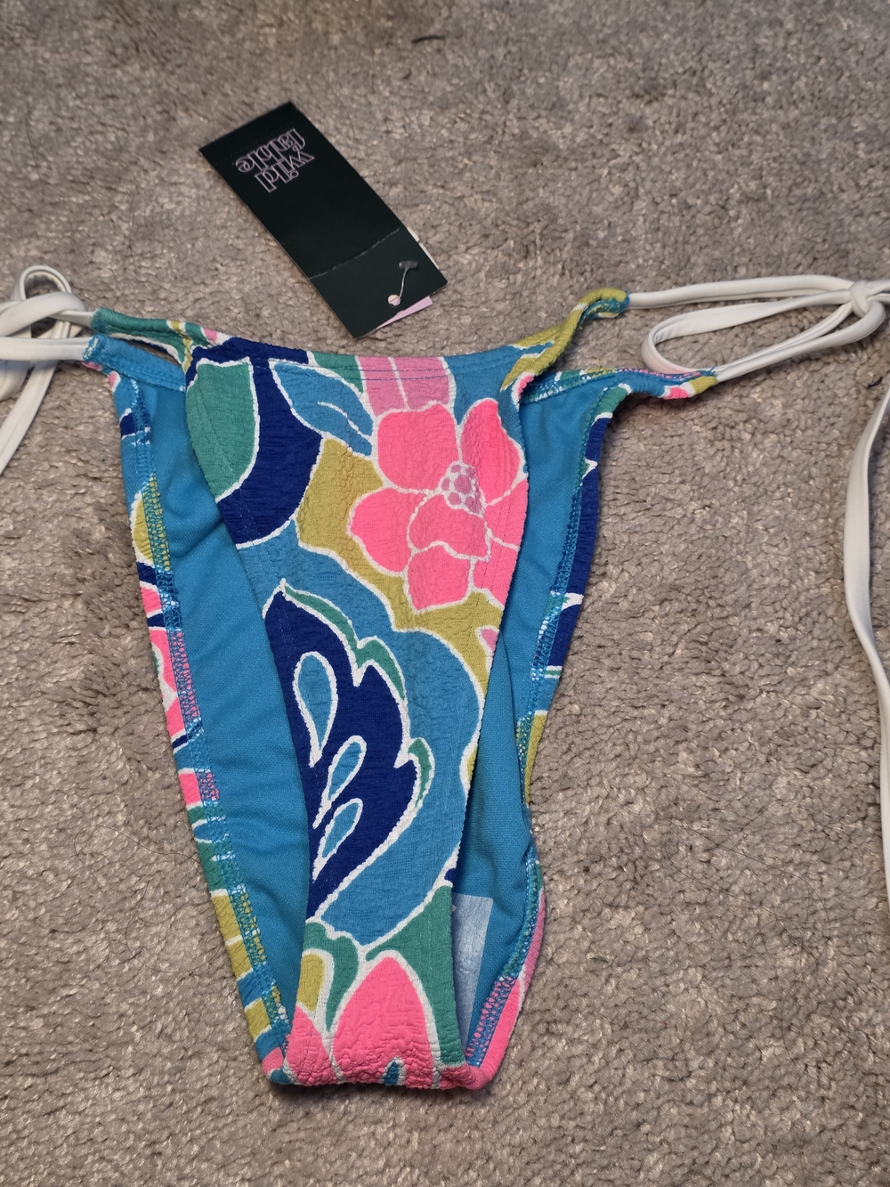 Wild Fable Floral String Bikini Bottom - Bright Teal & Pink